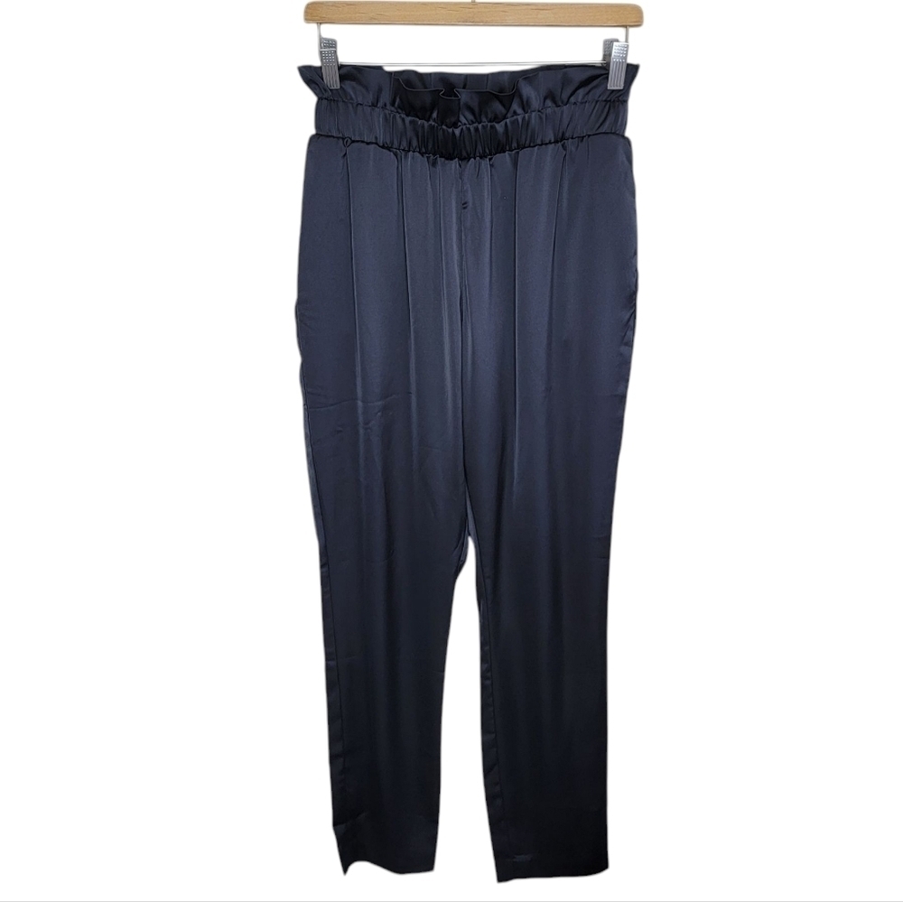 NWT Aware by Vero Moda Dala Black Satin Pull-On Waist Pants Size Medium